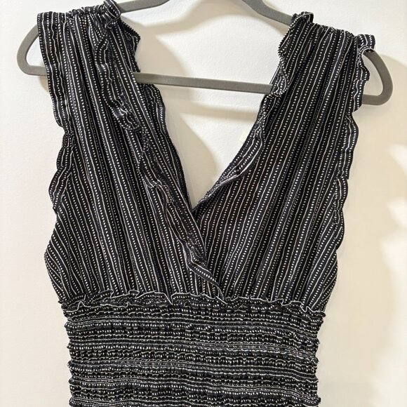 Max Studio London Smocked Wide-Leg Jumpsuit | Black & White Print | Size L - Picture 7 of 9